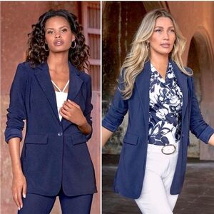 Boston Proper Womens Jacket Size 6 Navy Beyond Travel Classic Boyfriend Blazer